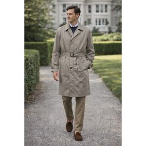 Carol Cohen Drizzle Trench Coat Men 42 Taupe Timeless Capsule Outerwear Vintage